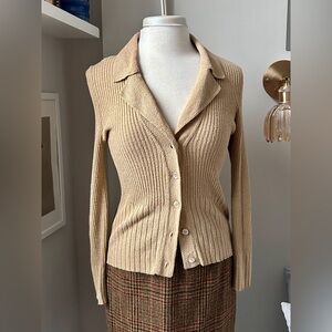 Tan Ribbed Button-Up Cardigan